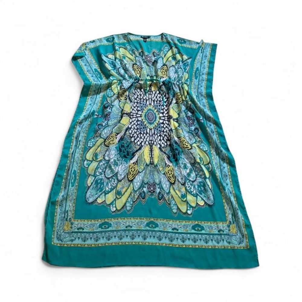 Y2K Kaftan Dress Women's Size Medium Club Z Collection Chiffon Teal‎ Boho Beach